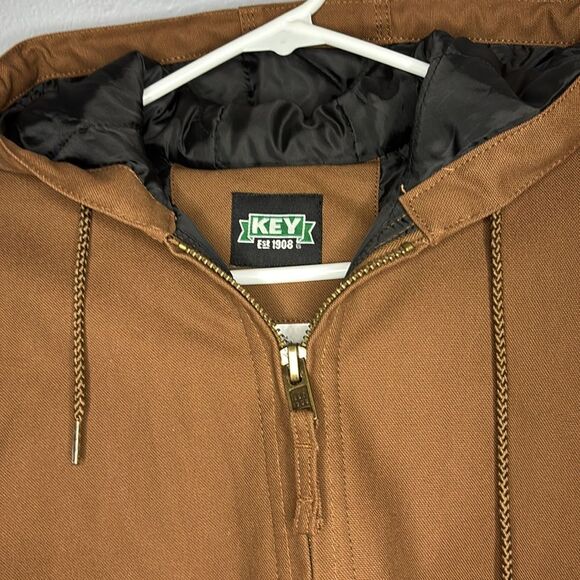 Key Saddle Brown Insulated Duck Hooded Work Jacket Full Zip Size Medium Regular - Picture 9 of 14